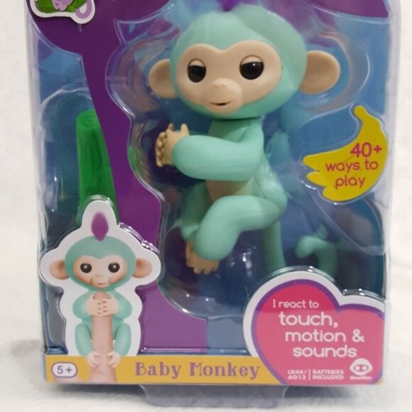 WowWee Fingerlings Interactive Baby Monkey Zoe Turquoise 2016 With Stand 5" NEW - Picture 2 of 8